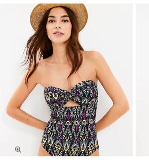 LOFT Beach Multicolored IKAT Twist Bandeau Once Piece Swimsuit Bathing Suit XL